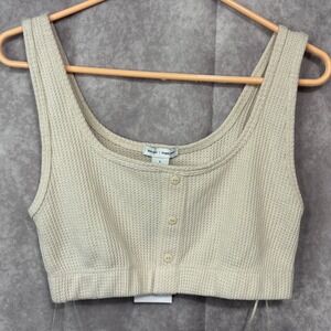 NWT Better Together WomensLarge Waffle Knit Cropped Tank Top‎ Button Front Beige